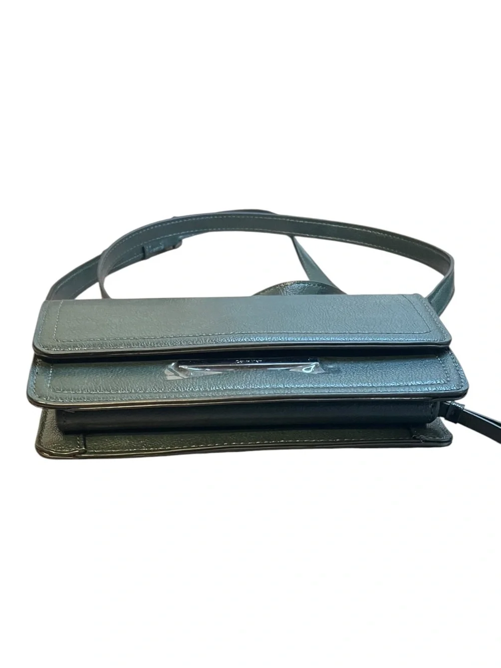 Calvin Klein Green Textured Leather Wallet on a String Crossbody Bag